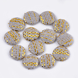 Handgemachte strohgeflochtene Cabochons, mit Alu-Boden, Flachrund, Platin Farbe, lichtgrau, 17.5~18x4.5 mm