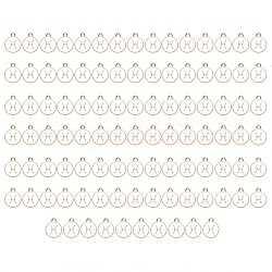 Pendentifs d'émail en alliage, plat rond avec constellation, or clair, blanc, Poissons, 15x12x2mm, Trou: 1.5mm, 100 pcs / boîte