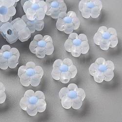 Abalorios de acrílico transparentes, esmerilado, talón en grano, flor, azul aciano, 12x12.5x6mm, agujero: 2.5 mm, aproximamente 893 unidades / 500 g