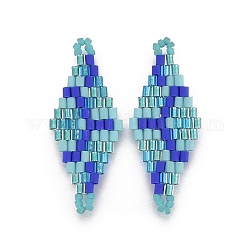 Liens de perles de rocaille japonaises miyuki & toho, motif de tissage, losange, bleu ciel, 32.5~33x12.6~13x1.7~1.8mm, Trou: 1.2~1.4mm