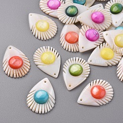 Natural Freshwater Shell Pendants, Dyed, Fishbone, Mixed Color, 30x21.5x5.5mm, Hole: 1.2mm