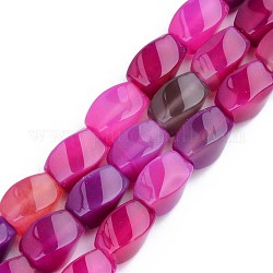 Natural Agate Beads Strands, Dyed & Heated, Twist, Fuchsia, 11~12x7~8x7~8mm, Hole: 1.2mm, about 32~33pcs/strand, 14.96 inch~15.74 inch(38~40cm)