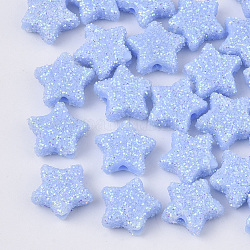 Perles acryliques opaques, avec de la poudre de paillettes, étoiles du nord, lumière bleu ciel, 9.5x10x4mm, Trou: 1.6mm