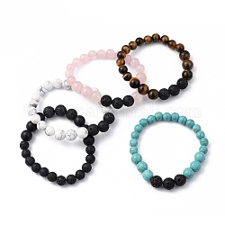Natural & Synthetic Gemstone Beaded Stretch Bracelets, Round, Inner Diameter: 2 inch(5.2cm), Beads: 8.5mm and 10.5mm