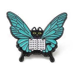 蝶の羽のエナメルピンを持つ猫  電気泳動黒メッキ合金ブローチ  ブラック  30x35x1.5mm