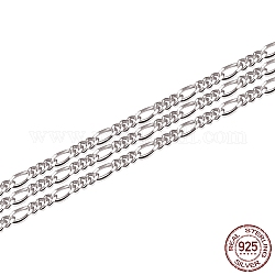 925 cadena Figaro de plata de primera ley con baño de rodio, soldada, Platino, 1.6x0.4mm