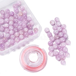 100pcs perles rondes kunzite naturelles 8mm, avec fil de cristal élastique 10m, pour les kits de fabrication de bracelets extensibles bricolage, 8mm, Trou: 1mm