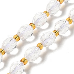 Chapelets de perles en cristal de quartz naturel, perles de cristal de roche, avec des perles de rocaille, facette, ovale, 7.5~8x6~6.5mm, Trou: 1.2mm, Environ 40~42 pcs/chapelet, 15.35~15.55'' (39~39.5 cm)