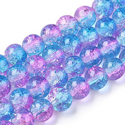 Zweifarbige Crackle-Backlackstränge aus transparenten Glasperlen, Runde, Licht Himmel blau, 8 mm, Bohrung: 1.5 mm, ca. 108~110 Stk. / Strang, 30.71 Zoll ~ 31.50 Zoll (78~80 cm)