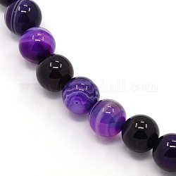 Round Dyed Natural Striped Agate/Banded Agate Beads Strands, Dark Orchid, 8mm, Hole: 1mm, about 48pcs/strand, 15.2inch