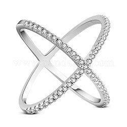 Shegrace 925 anello da dito in argento sterling placcato rodio con micro pavè di zirconi AAA, cRISS CROSS, doppi anelli, x anelli, chiaro, formato 8, 18mm