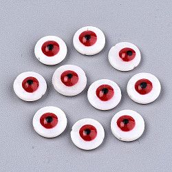 Perles de coquillages naturels d'eau douce, avec l'émail, rond et plat avec des mauvais œil, rouge, 10.5x4~5mm, Trou: 0.8mm