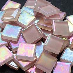 Cabujones de mosaico de vidrio, cuadrado, marrón rosado, 15x15x4mm, 240 unidades / bolsa
