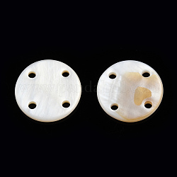 Botones de concha de agua dulce natural, 4 agujero, plano y redondo, blanco cremoso, 24~25.5x2~2.5mm, agujero: 2.5 mm