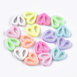 Opaque Acrylic Beads, Heart, Mixed Color, 15x16x3.5~4mm, Hole: 1.8mm