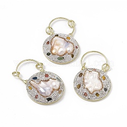 Tourmaline naturelle gros pendentifs, breloques rondes plates en perles naturelles, avec placage à crémaillère en laiton doré, sans cadmium et sans plomb, 63~64.5x41.5x8~12mm, anneau: 9x1.5 mm, Trou: 6mm