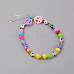 Acrylic Beaded Mobile Straps, with Polymer Clay Heishi Beads, Peace Sign, Mixed Color, 17.7cm