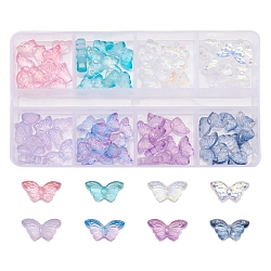 80 pièces 8 perles de verre transparentes de style galvanoplastie, papillon, couleur mixte, 14.5x8x3.5mm, Trou: 0.8mm, 10 pièces / style