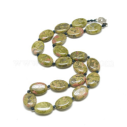 Natural Unakite Beaded Necklaces, with Alloy Lobster Clasps, Oval, 18.8 inch~19.2  inch(48~49cm), Oval: 18x13x5.5mm.