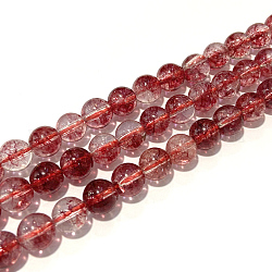 Dyed Round Natural Crackle Quartz Beads Strands, Coral, 10mm, Hole: 1mm, about 38pcs/strand, 15.5 inch
