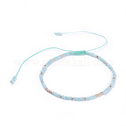 (Jewelry Parties Factory Sale)Adjustable Nylon Thread Braided Beads Bracelets, with Glass Seed Beads and Glass Bugle Beads, Aqua, 2 inch(5.2cm)
