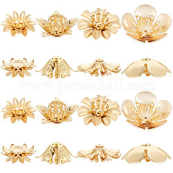 Beebeecraft 24Pcs/Box 4 Style Bead Caps 18K Gold Plated Brass Flower Beads Caps for Bracelet Necklace Earrings Jewelry Making Supplies