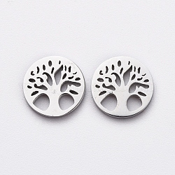 304 Stainless Steel Filigree Joiners, Manual Polishing, Flat Round and Tree, Stainless Steel Color, 7.5x1mm
