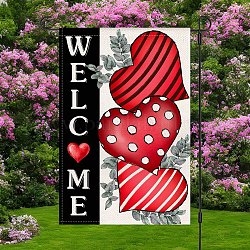 Gartenflaggen aus Leinen zum Thema Valentinstag, doppelseitiges Bannerschild mit Gartenflaggen, für die Außendekoration des Jubiläums-Hochzeitshauses, Rechteck mit Herz, rot, 450x310x3 mm