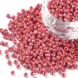 8/0 perles de rocaille en verre, couleurs opaques lustered, ronde, trou rond, rouge, 8/0, 3mm, Trou: 1mm, environ 1111 pcs/50 g, 50 g / sac, 18 sacs/2 livres