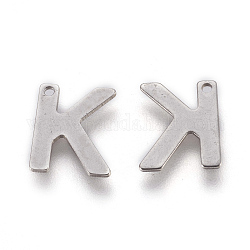 304 charms in acciaio inox, lettera, letter.k, 11x9x0.6mm, Foro: 1 mm