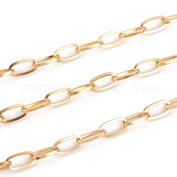 304 acero inoxidable cadenas de clips, cadenas portacables alargadas estiradas, sin soldar, con carrete, dorado, 12x6x1.2mm, aproximadamente 32.8 pie (10 m) / rollo