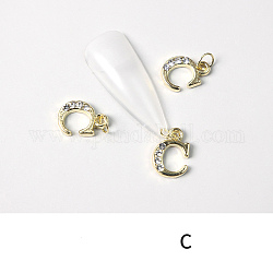 Cabochons en alliage avec strass, accessoires nail art de décoration, avec anneau de jonction, lettre, or, letter.c, 11~14x5~12mm