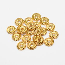 Brass Spacer Beads, Long-Lasting Plated, Real 18K Gold Plated, Flower, Golden, 9x1.5mm, Hole: 2mm
