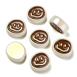 UV-Beschichtung, regenbogenfarbene, schillernde Acryl-Emaille-Perlen, Oval mit lächelndem Gesichtsmuster, Sattelbraun, 19.5x21.5x9 mm, Bohrung: 3.5 mm