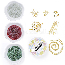 DIY Earring Making, with Glass Seed Beads, 304 Stainless Steel Bead Caps, Brass Jump Rings, Ball Head Pins, Earring Wire Hooks, Clip-on Earring Findings, Iron Cable Chains, Copper Wire, Mixed Color