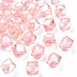 Perles en acrylique transparente, facette, losange, rose, 13x14x13.5mm, Trou: 2mm, environ 346 pcs/500 g
