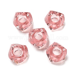 Résine transparente perles européennes, Perles avec un grand trou   , facette, polygone, rose, 13~13.5x8mm, Trou: 5.7mm