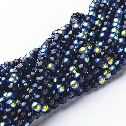 13.8 inch Glass Beads Strand, Round, Black with AB Color Plated, beads: 4mm, hole: 1mm, about 80pcs/strand
