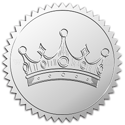 Autocollant d'image en relief en feuille d'argent personnalisée, sceaux de certificat de récompense, sceau de timbre métallique stickers, fleur avec mot tableau d'honneur, motif couronne, 5 cm, 4pcs / feuille