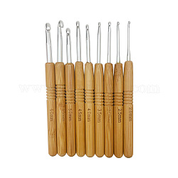 Aghi uncinetti alluminio, con manico in bambù, per intrecciare strumenti per cucire all'uncinetto, tan, 135x10mm, ago :2~6mm, 9 pc / set
