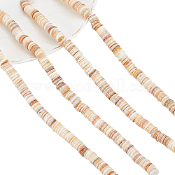 NBEADS 2 Strands Heishi Shell Beads, Thin Flat Natural Freshwater Shell Beads Disc Shell Beads Stand for Bracelets Necklaces Chokers and Anklets, Wheat Color