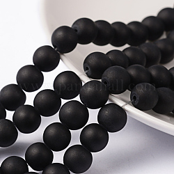 Chapelets de perles en verre mate, ronde, noir, 8mm, Trou: 1.3~1.6mm, Environ 99 pcs/chapelet, 31.4 pouce
