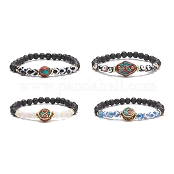 Bracelet de perles mala, bracelet extensible en agate naturelle dzi et pierre de lave avec perles d'indonésie pour femme, couleur mixte, diamètre intérieur: 2-1/4 pouce (5.6 cm)