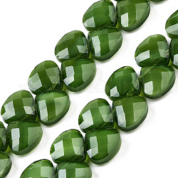 Opake Volltonglasperlenstränge, oben gebohrte Perlen, facettiert, Träne, mittleres Seegrün, 12x13x11 mm, Bohrung: 1 mm, ca. 50 Stk. / Strang, 15~15.19 Zoll (38.1~38.6 cm)
