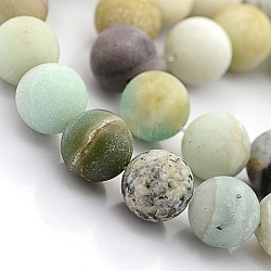 Perles rondes d'amazonite de fleurs givrées naturelles, 8mm, Trou: 1mm, 48 pcs / chapelet, 15.5 pouce