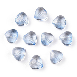 Transparente sprühlackierte Glasperlen, mit Glitzerpulver, Herz, Licht Himmel blau, 6x6x4 mm, Bohrung: 0.7 mm