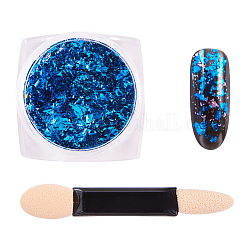 Copos de purpurina para decoración de uñas, lámina escamas uñas arte pigmento polvo cromo polvo, con un cepillo, azul, 30x30x17mm, aproximamente 0.3 g / caja