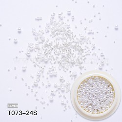 Nail Art Micro Beads Sets, with Alloy Mini Beads and ABS Plastic Imitation Pearl Beads, for Nail Tips Decorations, Round, Silver, 1~3mm, Box:39x18mm