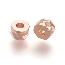Ecológica perlas de latón, electroforesis, Plateado de larga duración, sin plomo y el cadmio, plano y redondo, oro rosa, 5x3mm, agujero: 2 mm