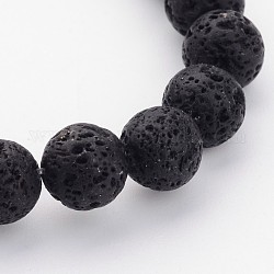 Fili di perle di roccia lavica naturale, nero, tondo, 8mm, Foro: 1 mm, circa 47pcs/filo, 15 pollice